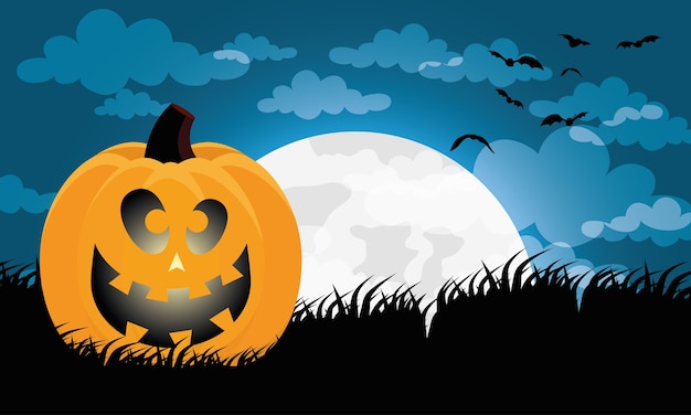 Happy halloween card with pumpkin and moon scene vector illustration design