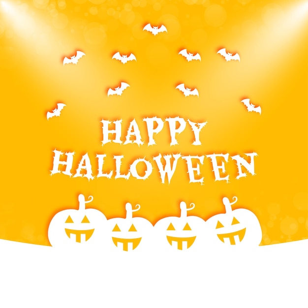 Happy halloween card yellow background with pumpkins and bat and lights decoration new design