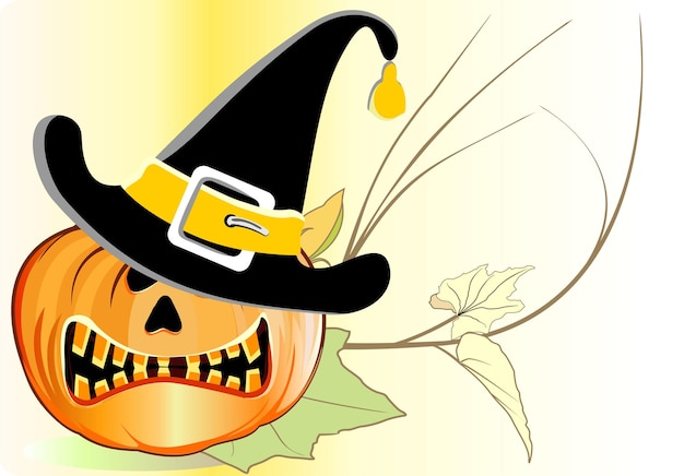 Zucca felice del fumetto di halloween con il fondo bianco sorridente del cappello isolato