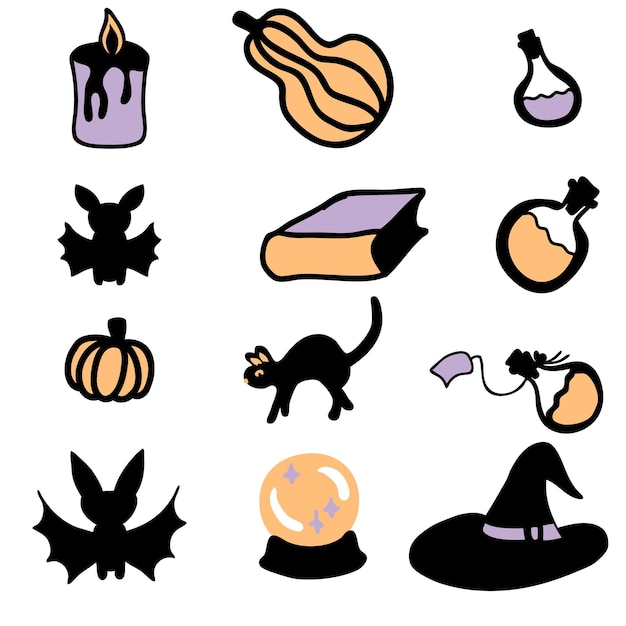 Happy halloween cartoon vector clipart collectie perfect voor stickers poster briefpapier doodle geïsoleerde illustratie voor decor en design