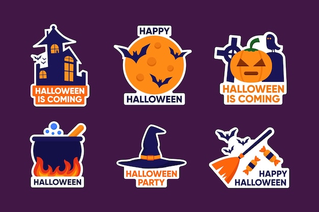 Happy halloween celebration day stickers collection set