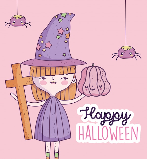 Happy halloween celebration girl with hat witch