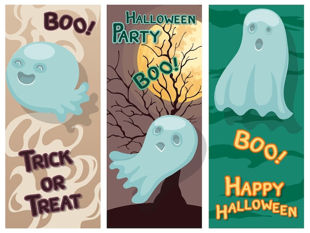 Happy halloween colorful set with ghost and background.vector illustration.