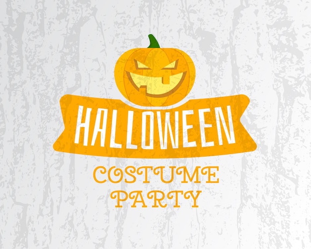 Vector happy halloween costume party flyer template orange and white colors with pumpkin ribbon and texts o