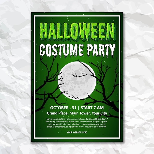 Счастливый хэллоуин костюм место для вечеринки текст брошюра дизайн полнолуние флаер дизайн плаката на стене