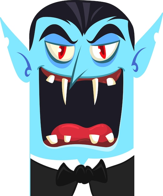 Vector happy halloween count dracula face avatar cute cartoon vampire character with big open mouth tongue fangs