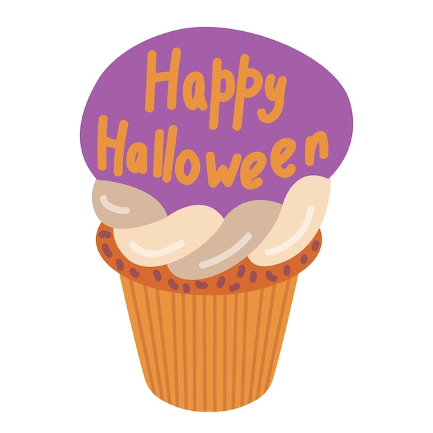 Happy Halloween cupcake vector illustration in cartoon style