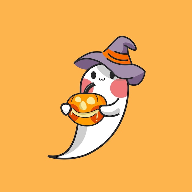 Счастливый хэллоуин милый призрак с персонажем тыквы