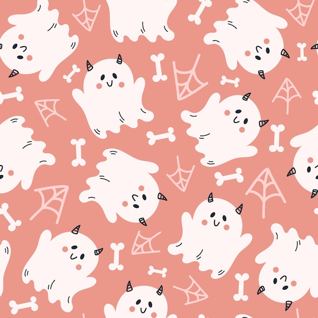 Vector happy halloween cute vector seamless pattern with cartoon ghost creative childish texture in scandinavian style great for fabric textile vector illustration