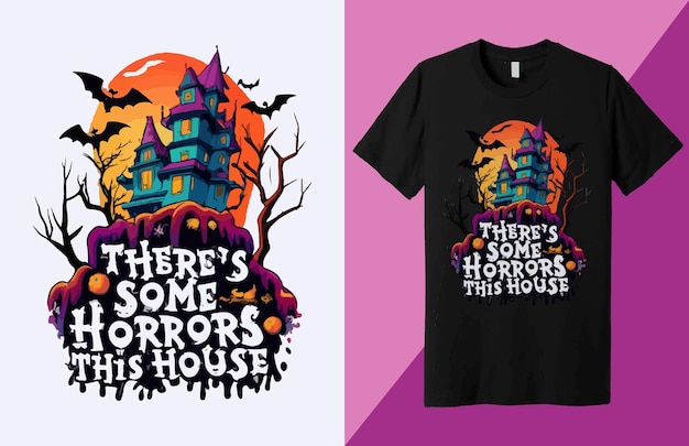 Happy Halloween-dagthema met hoorn duivel schedel pompoen vampieren vleermuizen vector stijl tshirt ontwerp