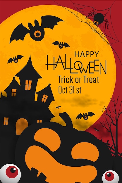 Happy halloween day banner background, pumpkin monster vector design