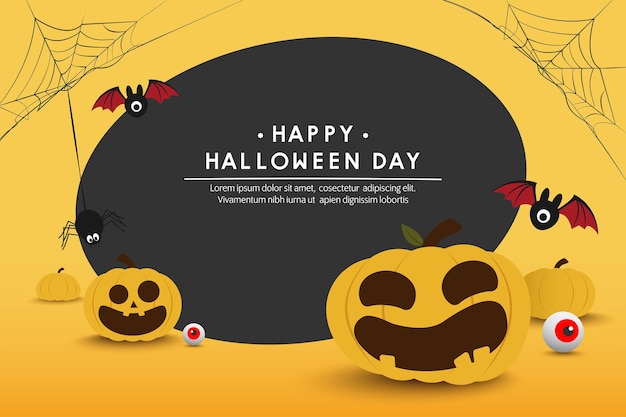 Happy halloween day banner background, pumpkin monster vector design