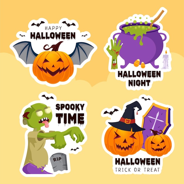 Happy halloween day label flat cartoon hand drawn templates background illustration