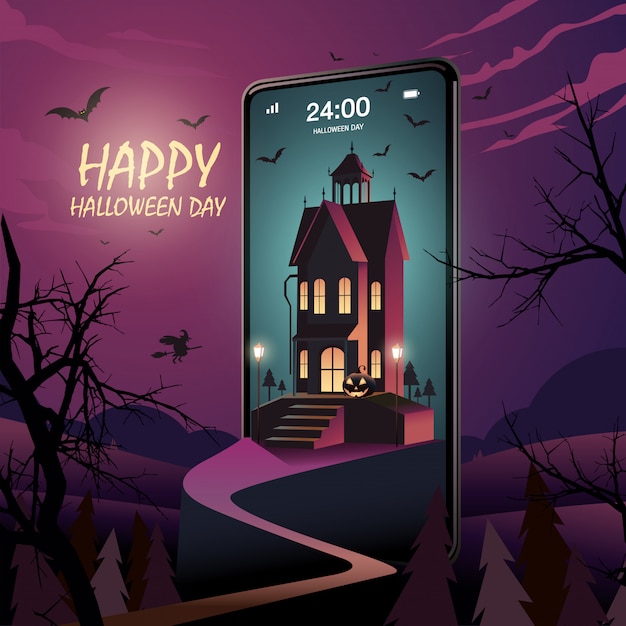 Happy halloween day на мобильном телефоне