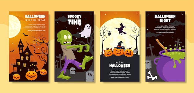 Happy Halloween Day Social Media Stories Flat Cartoon Handgetekende sjablonen Achtergrondillustratie