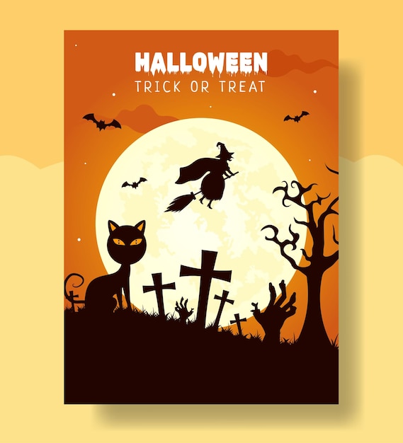 Happy Halloween Day Vertical Poster Flat Cartoon Handgetekende sjablonen Achtergrond Illustratie