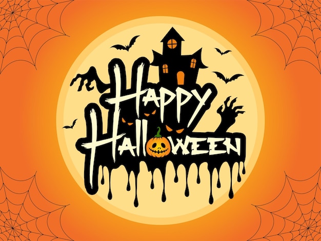 Happy halloween day with pumpkin and scary house vector illustration