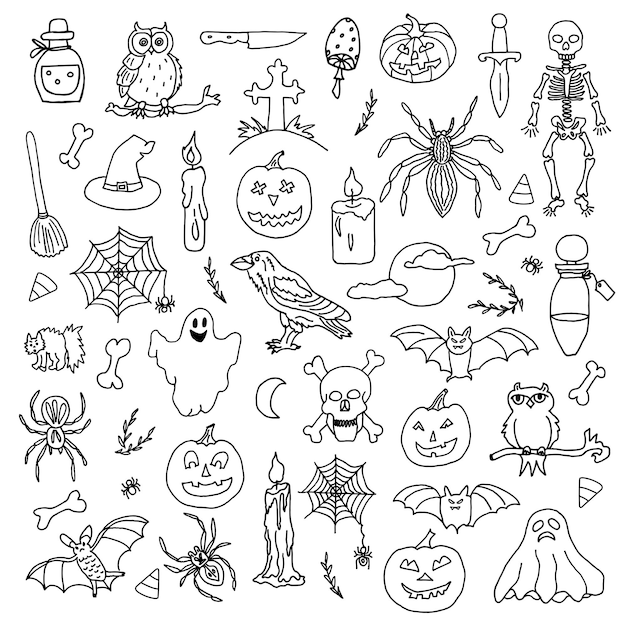 ハッピーハロウィン落書きセット怖い不気味な楽しい休日手描きイラスト