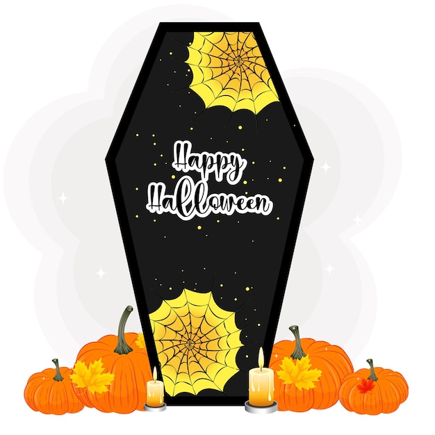 Happy halloween-doodskist met pompoenen vectorillustratie