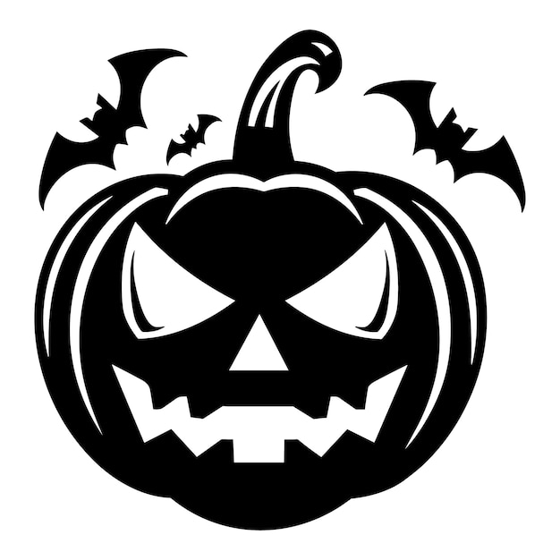 Happy halloween elements in black and white silhouette vector illustration