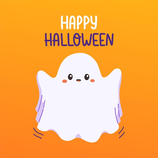 Happy Halloween-feestposter met schattige spookvectorillustratie