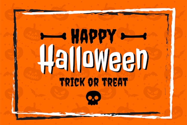 Happy halloween in flat design lettering on orange pattern background