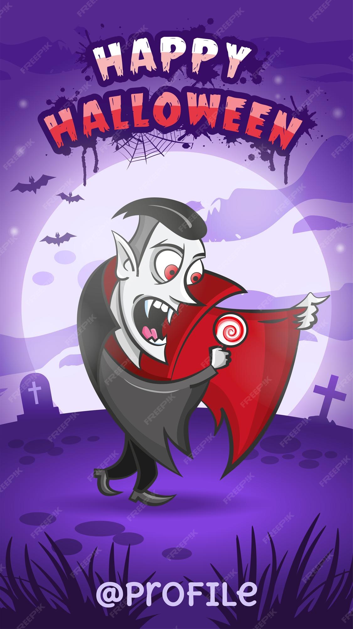 Happy Halloween. Cartoon Dracula Vampire in the night background . Vector  illustration. Stock Vector