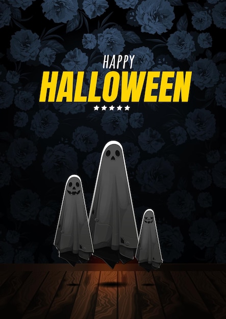Счастливый Хэллоуин призрак милый мультипликационный персонаж для фона иллюстрации или веб-сайта