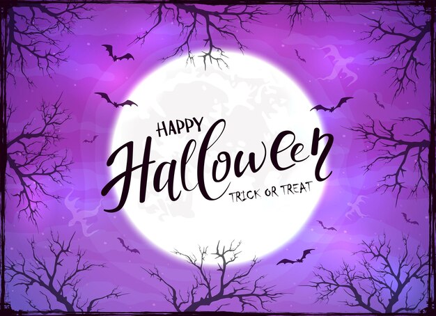 Happy Halloween and Ghosts on Purple Background