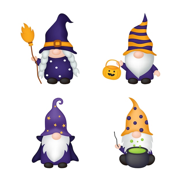 Felice halloween gnomi personaggio dei cartoni animati isolato su sfondo bianco