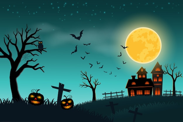 Happy Halloween on green background