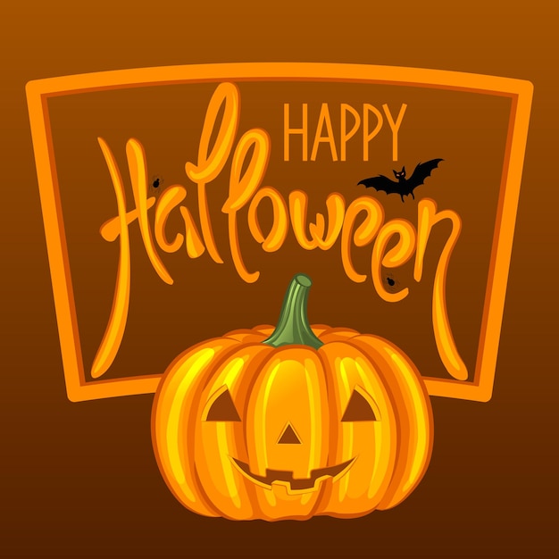 Happy Halloween greeting card. Cartoon pumpkin.