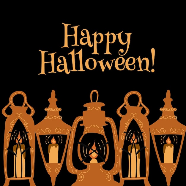 Biglietto di auguri di halloween felice decorazione festiva boo dolcetto o scherzetto illustrazione vettoriale