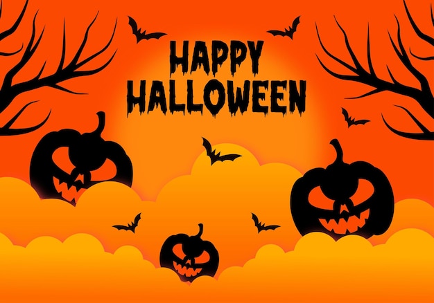 Happy Halloween greeting card in paper cut style