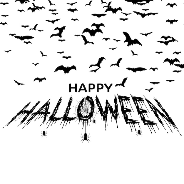 Happy halloween greeting card wirh handdrawn spiders, bats. vector