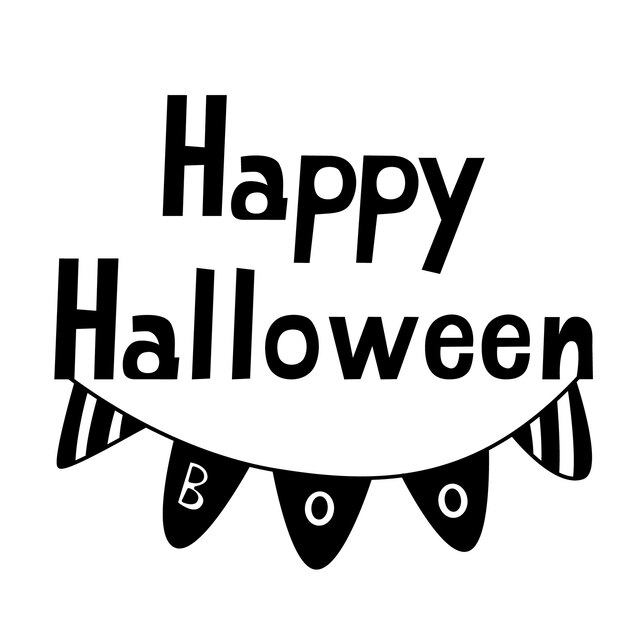 Happy Halloween greeting card with boo garland vector hand drawn illustration and lettering