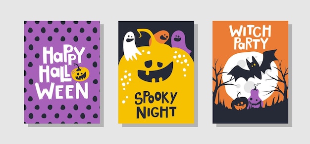 Vector happy halloween greeting  set card