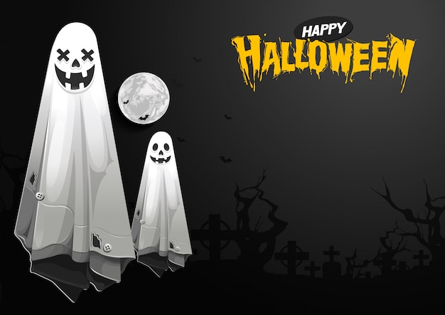 Happy Halloween greeting with Ghost floating in the air