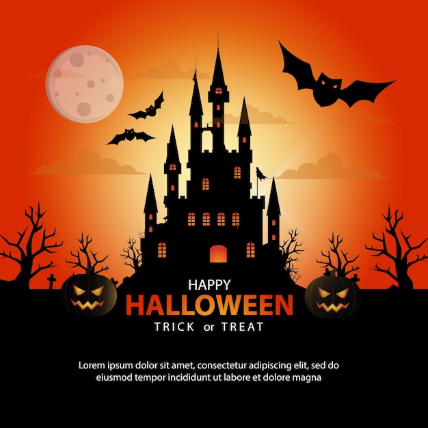 Happy Halloween greetings with spooky atmosphere and black pumpkin