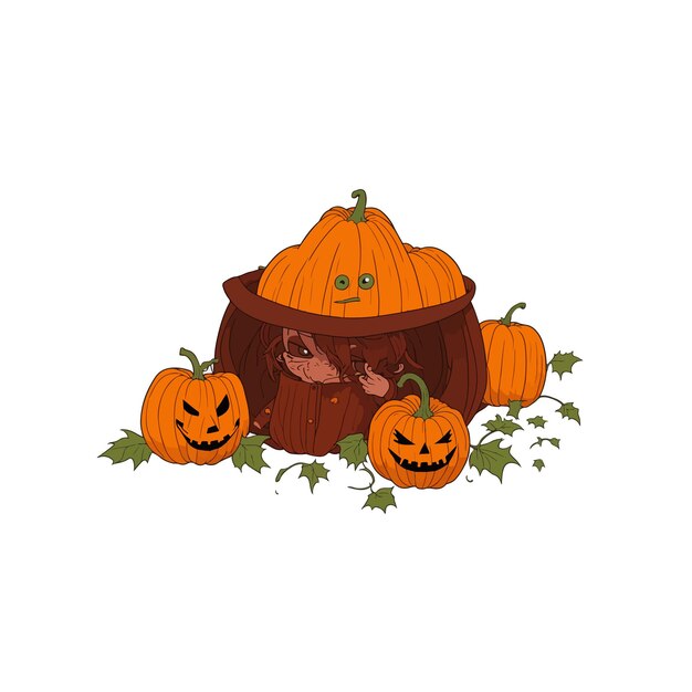 Vector happy halloween halloween pumpkin black cat and jack o lantern pumpkin with witch hat