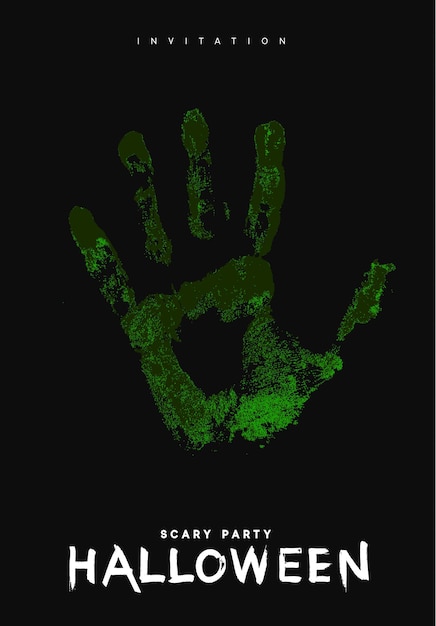 Happy Halloween. Hand in the green. Handprint on black background