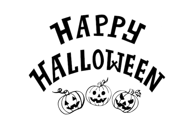 Vector happy halloween hand lettering with cute pumpkins doodle