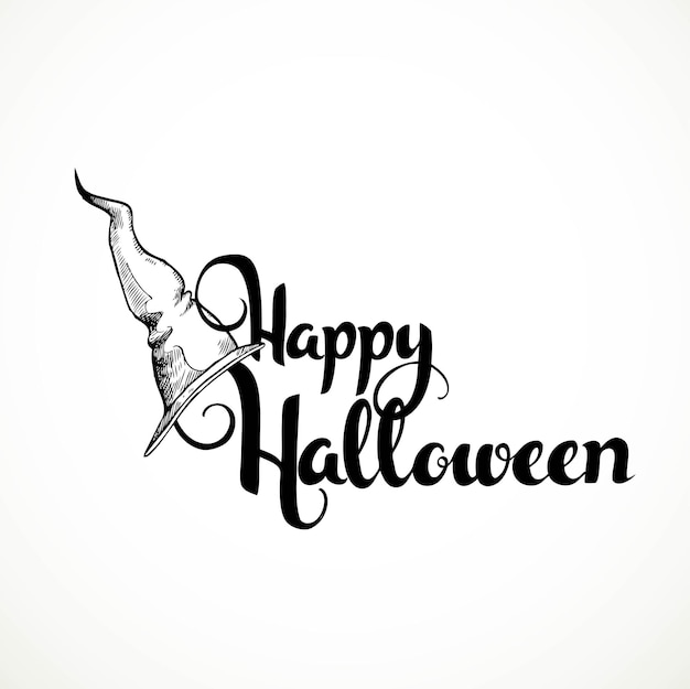 Happy Halloween handgemaakte inscriptie teken in heksenhoed