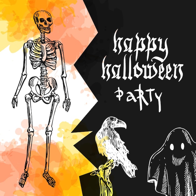 Happy Halloween Handgetekende vectorillustratie schets stijl Gebruik voor uitnodigingen flyers ansichtkaarten reclame