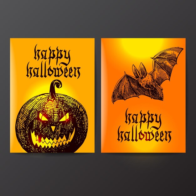 Happy Halloween Handgetekende vectorillustratie schets stijl Gebruik voor uitnodigingen flyers ansichtkaarten reclame