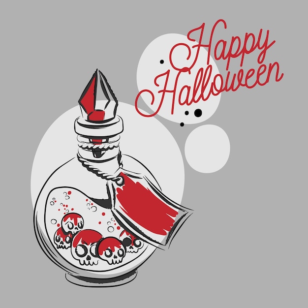 Happy halloween handwritten quotes potion in a bottle with skulls crystal