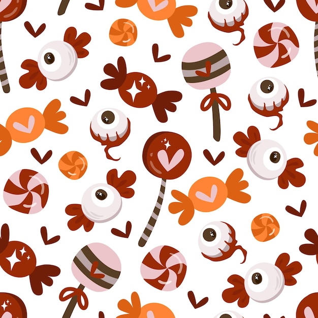 Happy Halloween holiday and sweets for congratulations! Lollipops, candies, toffees, hearts, eyes