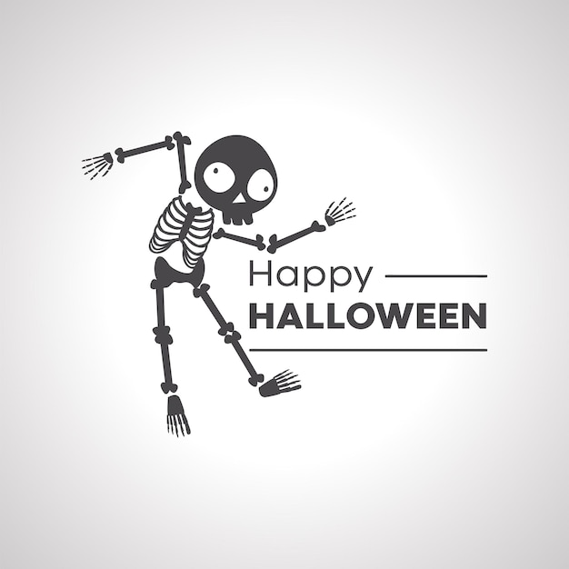 Vector happy halloween icon with cartoon sceleton