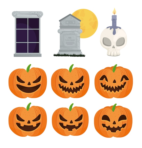 Happy halloween icons set decoration