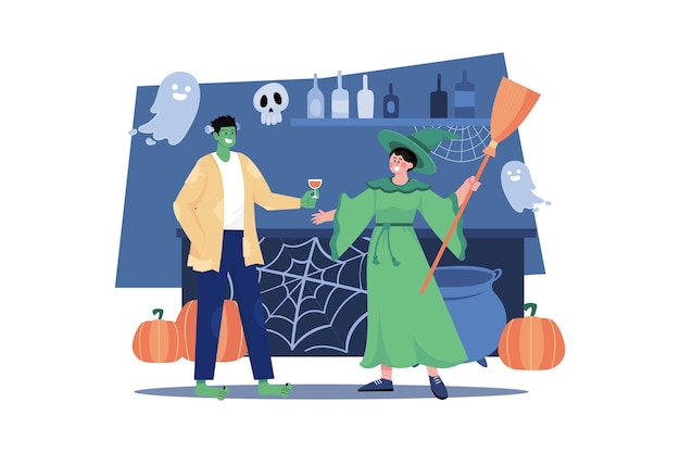 Concetto felice dell'illustrazione di halloween su fondo bianco